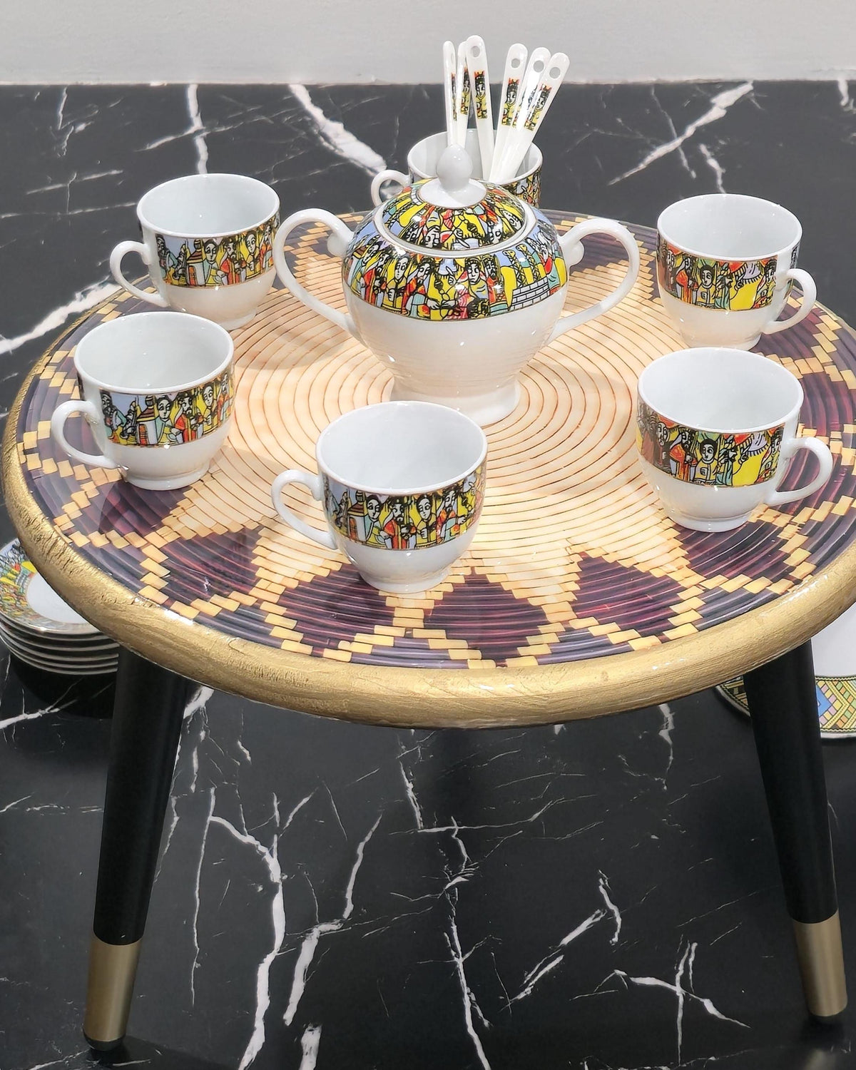 Habesha Coffee Ceremony Rekebot | Ethiopian Coffee Cermony Tray | 15" Top (10" or 6" Legs)
